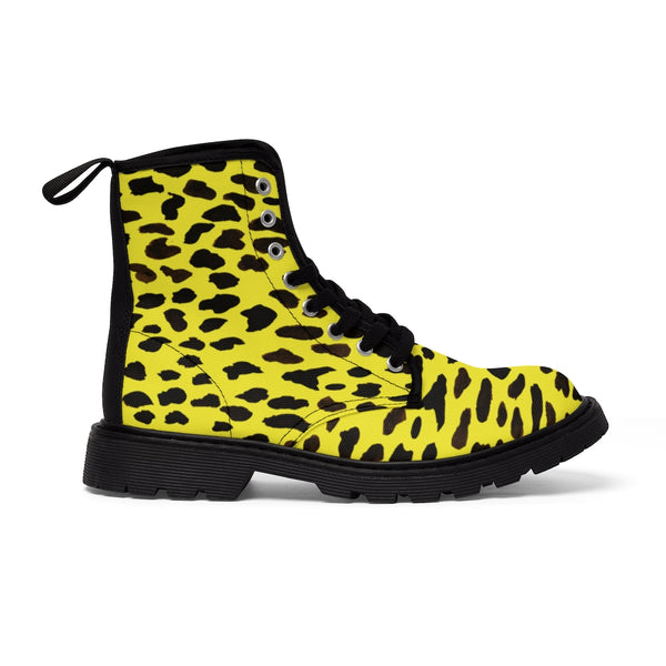 Yellow Leopard Print Men's Boots, Animal Print Best Hiking Winter Boots Laced Up Shoes For Men-Shoes-Printify-Heidi Kimura Art LLC