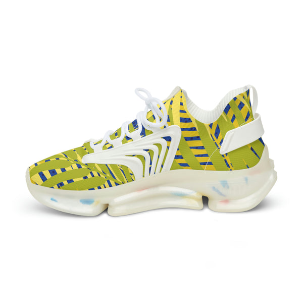 Blue Yellow Tropical Men's Shoes, Tropical Leaves Print Yellow Blue Designer Best Comfy Men's Mesh Sports Sneakers