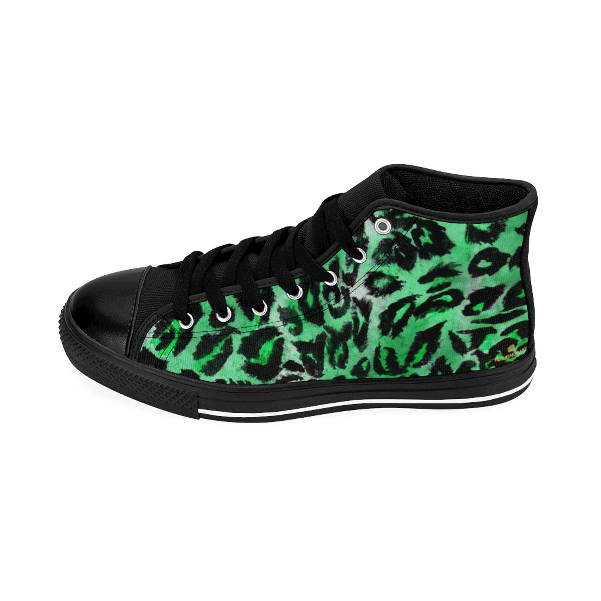 Tropical Green Leopard Animal Print Premium Men's High-top Fashion Sneakers-Men's High Top Sneakers-Black-US 9-Heidi Kimura Art LLC