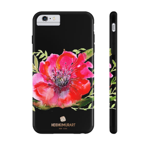 Black Red Hibiscus Phone Case, Flower Floral Print Case Mate Tough Phone Cases-Made in USA - Heidikimurart Limited 