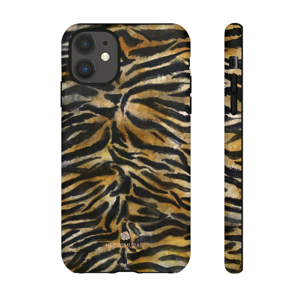 Brown Tiger Striped Tough Cases, Animal Print Best Designer Phone Case-Made in USA-Phone Case-Printify-iPhone 11-Matte-Heidi Kimura Art LLC