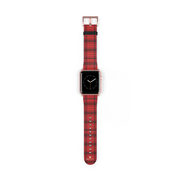 Scottish Red Tartan Plaid Print 38mm/42mm Watch Band For Apple Watch- Made in USA-Watch Band-42 mm-Rose Gold Matte-Heidi Kimura Art LLC