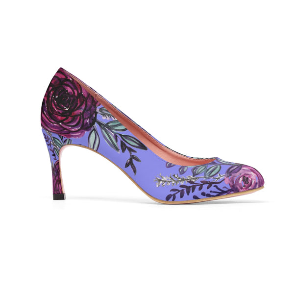 Romantic Cute Purple Rose Floral Print Designer Women's High Heels (US Size: 5-11)-3 inch Heels-Heidi Kimura Art LLC