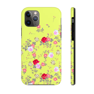 Yellow Floral Rose Print Designer Case Mate Tough Phone Cases-Made in USA - Heidikimurart Limited 
