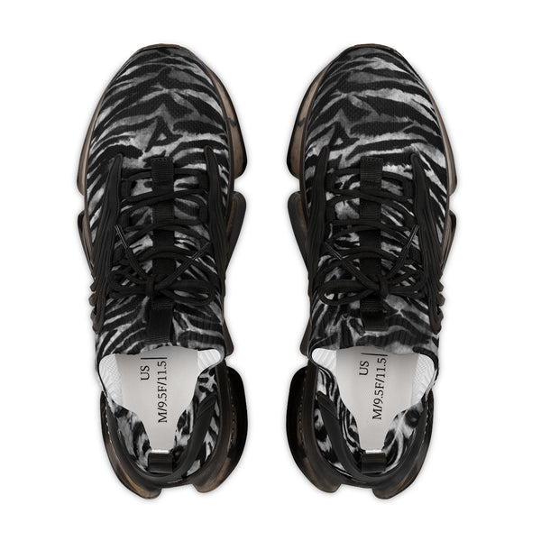 Grey Tiger Print Men's Shoes, Comfy Tiger Striped Animal Print Comfy Men's Mesh-Knit Designer Premium Laced Up Breathable Comfy Sports Sneakers Shoes (US Size: 5-12)
