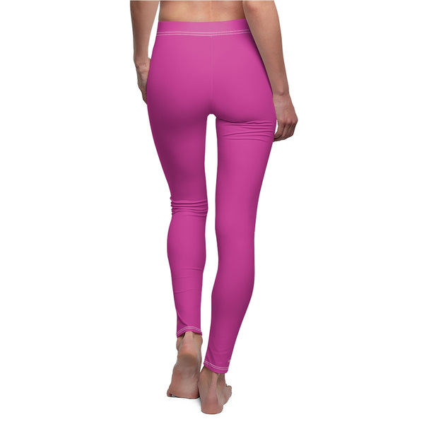 Hot Pink Solid Color Print Women's Dressy Long Casual Leggings- Made in USA-All Over Prints-Heidi Kimura Art LLC