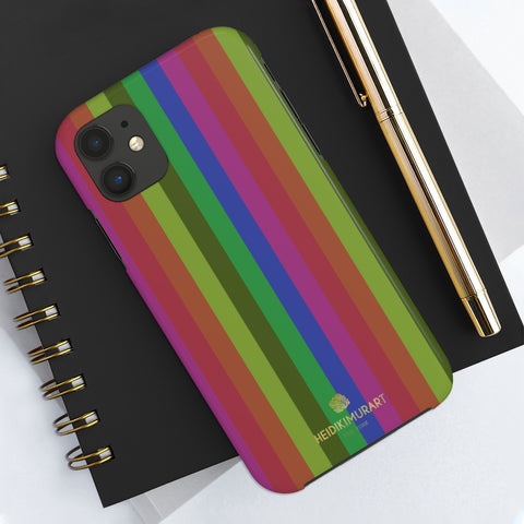 Rainbow Stripe Print Phone Case, Vintage Style Case Mate Tough Phone Cases-Made in USA - Heidikimurart Limited 