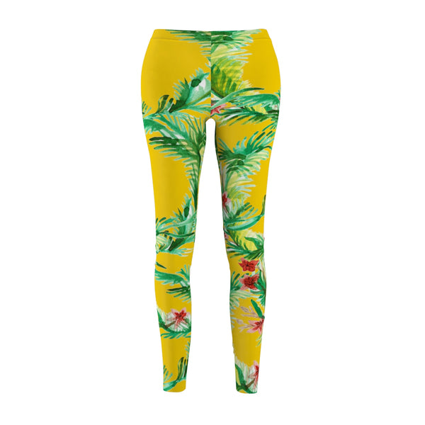 Yellow Yoga Legging, Floral Print legging, Floral print legging, Casual Leggings-Casual Leggings-M-Heidi Kimura Art LLC