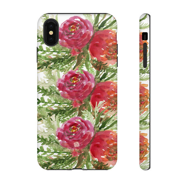 Red Orange Floral Phone Case, Flower Print Tough Designer Phone Case -Made in USA-Phone Case-Printify-iPhone XS MAX-Matte-Heidi Kimura Art LLC