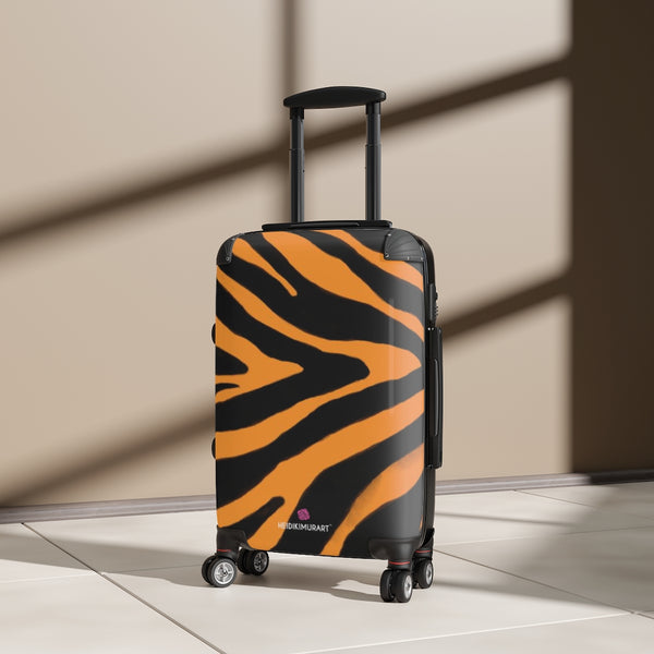 Orange Zebra Print Suitcases, Orange and Black Zebra Striped Animal Print Designer Suitcase Luggage (Small, Medium, Large)