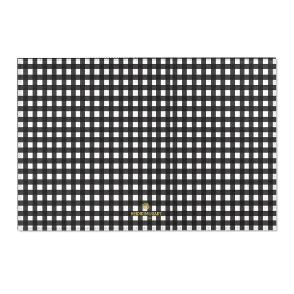White Black Buffalo Plaid Tartan Print 24x36/ 36x60/ 48x72 inches Area Rug-Area Rug-36" x 24"-Heidi Kimura Art LLC