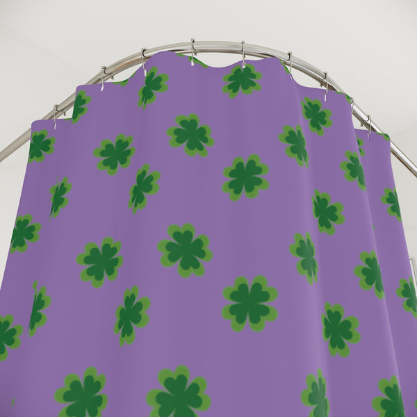 Purple Clovers Polyester Shower Curtain, Irish Style St. Patrick's Day Holiday Festive 71" × 74" Modern Kids or Adults Colorful Best Premium Quality American Style One-Sided Luxury Durable Stylish Unique Interior Bathroom Shower Curtains - Printed in USA