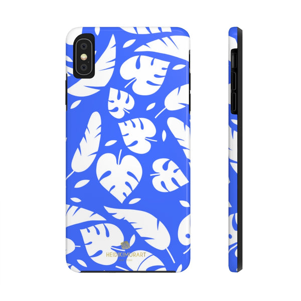 Blue White Modern Tropical Leaf Print Designer Case Mate Tough Phone Case-Made in USA - Heidikimurart Limited 