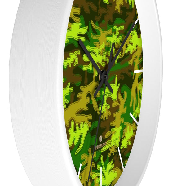 Bright Green Camo Camouflage Military Army Print Large Unique Wall Clocks- Made in USA-Wall Clock-Heidi Kimura Art LLC