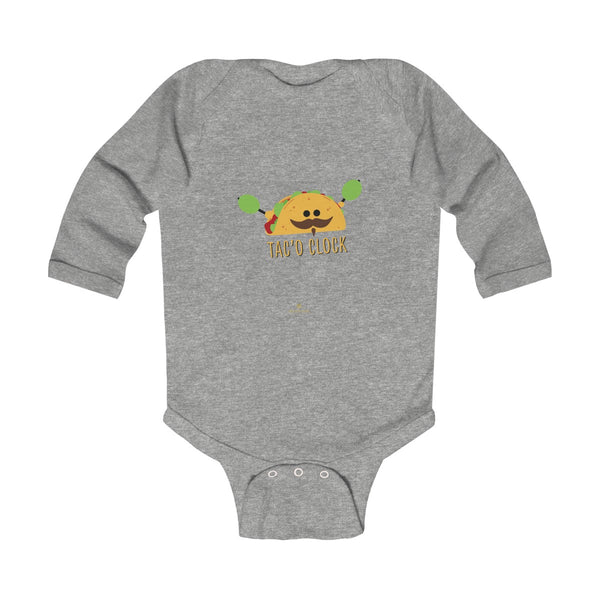 Taco Cute Funny Baby Boy or Girls Infant Kids Long Sleeve Bodysuit - Made in USA-Infant Long Sleeve Bodysuit-Heather-NB-Heidi Kimura Art LLC
