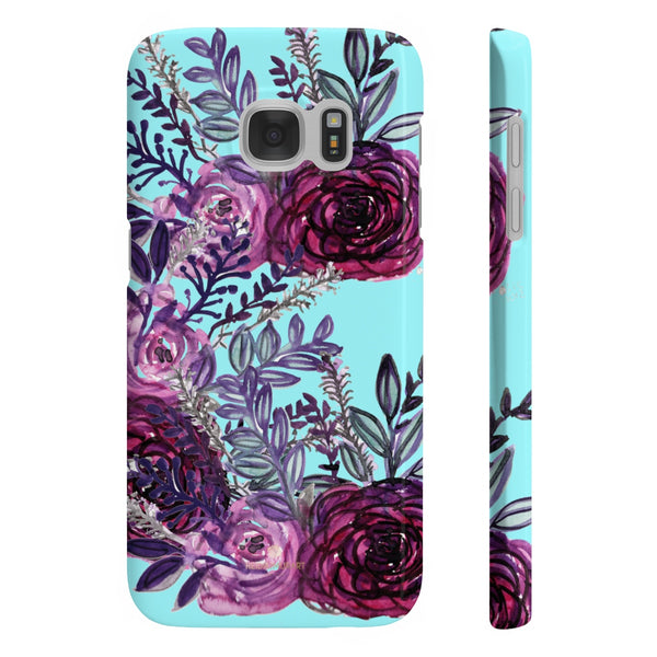 Light Blue Slim iPhone/ Samsung Galaxy Floral Purple Rose Phone Case, Made in UK-Phone Case-Samsung Galaxy S7 Slim-Glossy-Heidi Kimura Art LLC