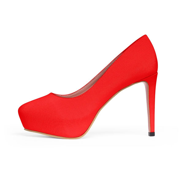 Classic Hot Red Solid Color Print Luxury Essential Women's Platform Heels (US Size: 5-11)-4 inch Heels-Heidi Kimura Art LLC