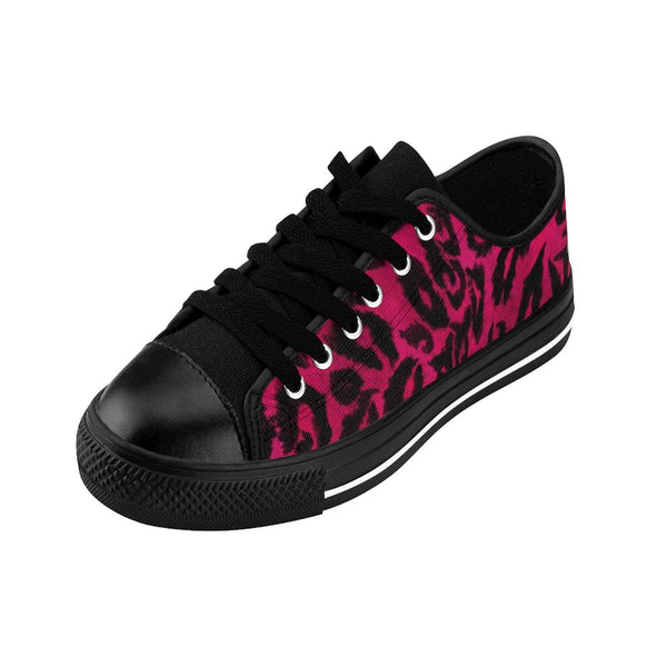 Hot Pink Leopard Animal Print Premium Men's Low Top Canvas Sneakers Running Shoes-Men's Low Top Sneakers-Heidi Kimura Art LLC