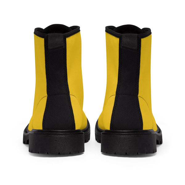 Bright Yellow Men's Boots, Solid Color Print Men's Canvas Winter Bestseller Premium Quality Laced Up Boots Anti Heat + Moisture Designer Men's Winter Boots (US Size: 7-10.5)