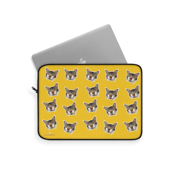 Bright Yellow Peanut Meow Cat Calico Print 12",13",15" Computer Bag Laptop Sleeve- Made in USA-Laptop Sleeve-Heidi Kimura Art LLC