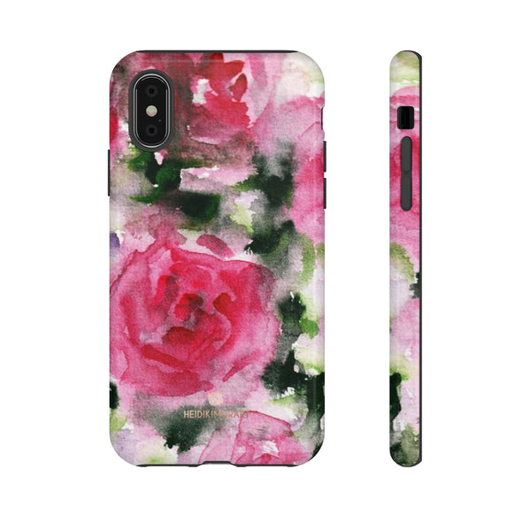 Pink Rose Floral Tough Cases, Flower Print Best Designer Phone Case-Made in USA-Phone Case-Printify-iPhone XS-Glossy-Heidi Kimura Art LLC