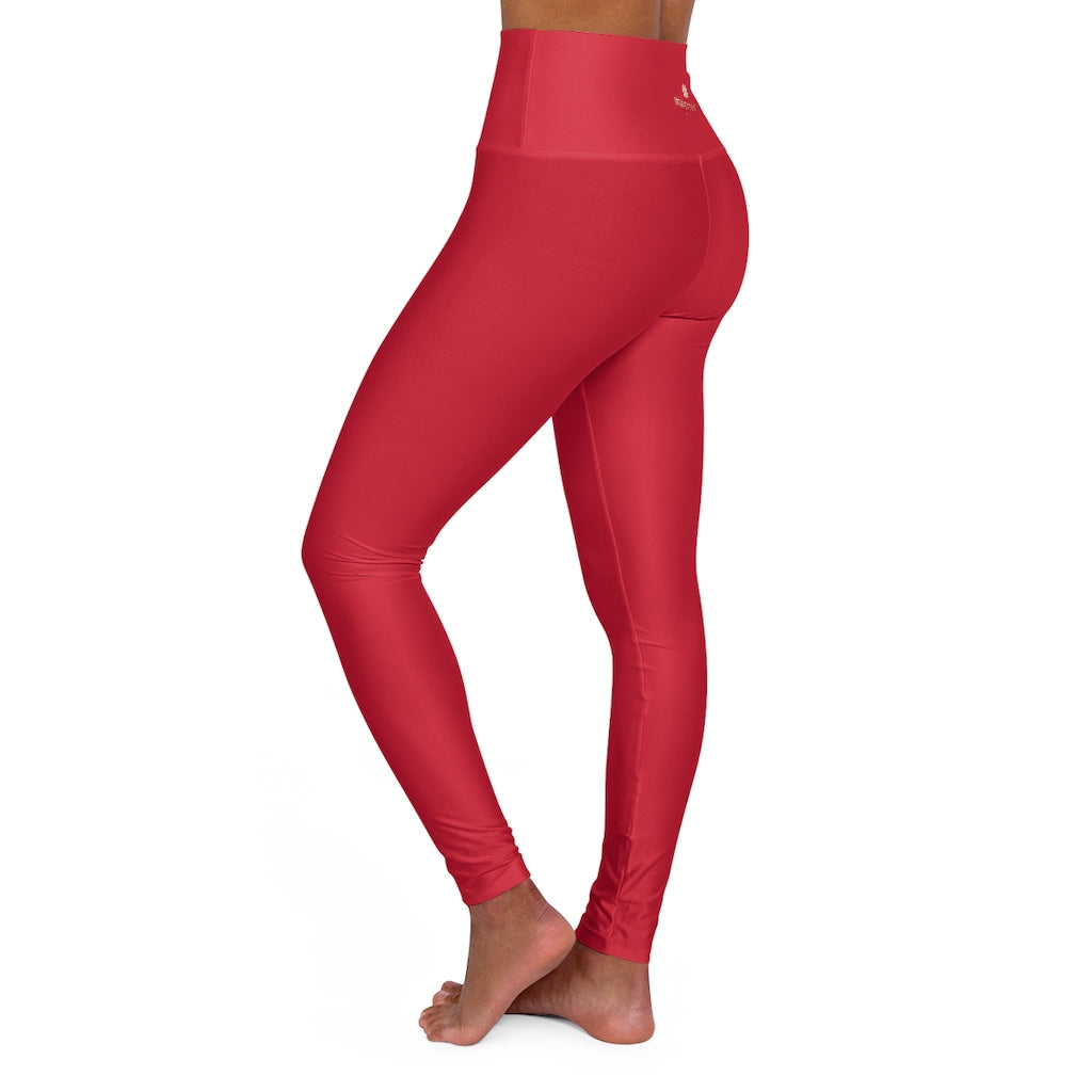 Hot Red Long Running Tights, High Waisted Yoga Leggings, Solid Color Long Women Yoga Tights-All Over Prints-Printify-XL-Heidi Kimura Art LLC