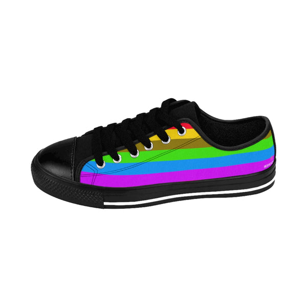 Rainbow Stripes Best Women's Sneakers, Gay Pride Horizontal Striped Ladies' Tennis Shoes Low Tops