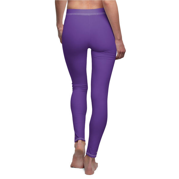 Purple Solid Color Print Women's Dressy Long Casual Leggings- Made in USA-All Over Prints-Heidi Kimura Art LLC