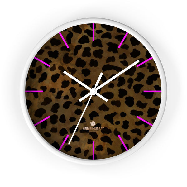 Cheetah Animal Print Designer 10 in. Dia. Indoor Wall Clock- Made in USA-Wall Clock-10 in-White-White-Heidi Kimura Art LLC
