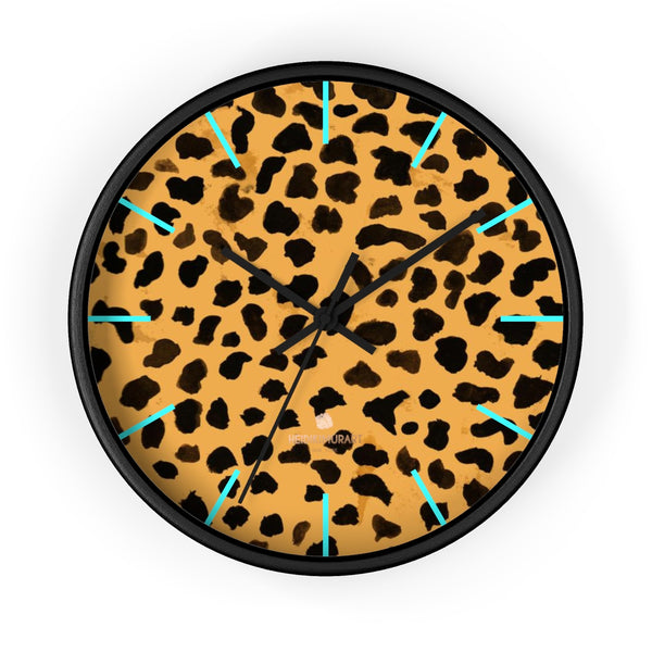 Brown Cheetah Print Wall Clock, Animal Print Best 10 in. Dia. Indoor Clock- Made in USA-Wall Clock-10 in-Black-Black-Heidi Kimura Art LLC