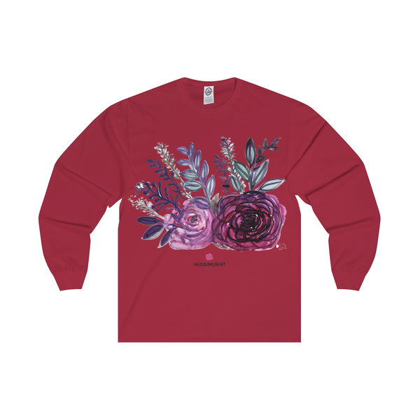 Rose Floral Print Premium Women's Designer Long Sleeve Tee - Made in USA-Long-sleeve-Cardinal-S-Heidi Kimura Art LLC