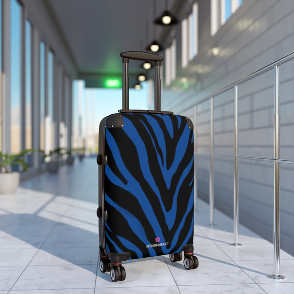 Blue Zebra Striped Print Suitcases, Zebra Striped Animal Print Designer Suitcase Luggage (Small, Medium, Large)
