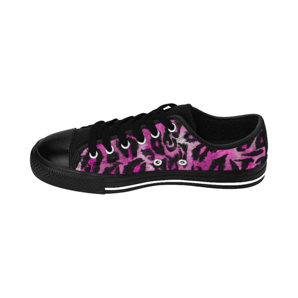 Pink Leopard Print Men's Sneakers, Animal Print Men's Low Top Canvas Fashion Shoes-Men's Low Top Sneakers-Heidi Kimura Art LLC