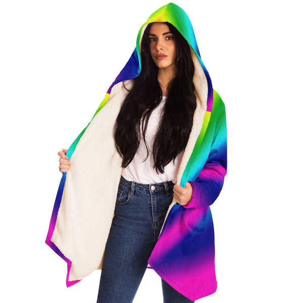 Rainbow Ombre Microfiber Fleece Jacket-Microfleece Cloak - AOP-Subliminator-Heidi Kimura Art LLC