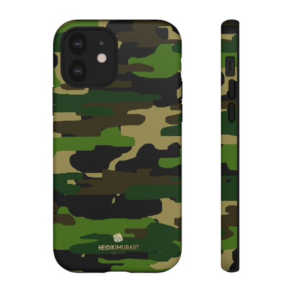 Green Brown Camouflage Phone Case, Army Military Print Tough Designer Phone Case -Made in USA-Phone Case-Printify-iPhone 12-Matte-Heidi Kimura Art LLC