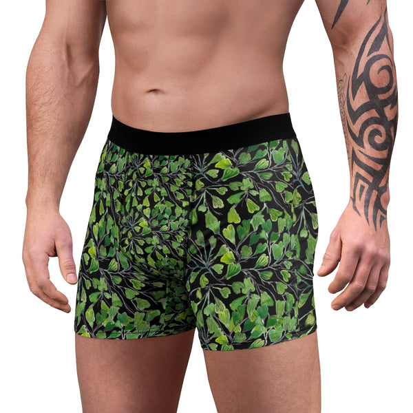 Black Maidenhair Men's Boxer Briefs, Green Tropical Fern Leaf Print Underwear For Men-All Over Prints-Printify-Heidi Kimura Art LLC