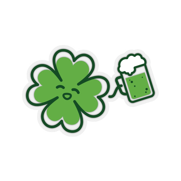 Irish Style Green Clover Leaf Drinking Beer Print St. Patrick's Day Kiss-Cut Stickers- Made in USA-Kiss-Cut Stickers-6x6"-Transparent-Heidi Kimura Art LLC