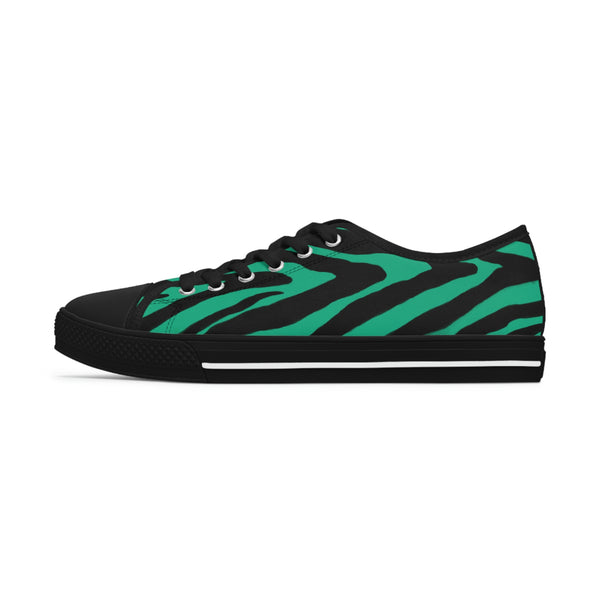 Green Zebra Print Ladies' Sneakers, Best Zebra Striped Animal Print Basic Essential Women's Low Top Sneakers Tennis Shoes, Canvas Fashion Sneakers With Durable Rubber Outsoles and Shock-Absorbing Layer and Memory Foam Insoles&nbsp;(US Size: 5.5-12)