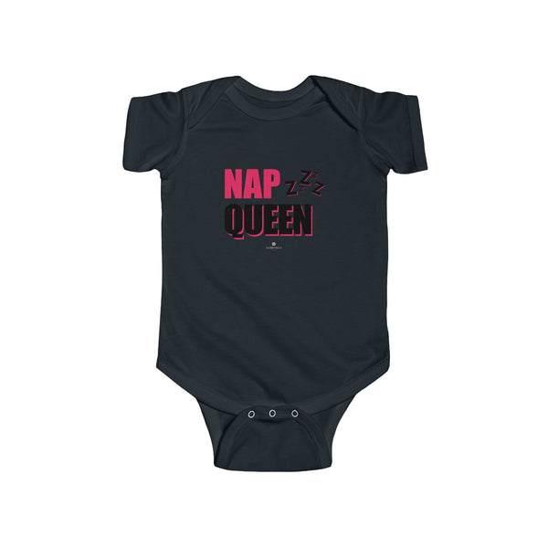 Nap Queen Funny Infant Regular Fit Unisex Cute Cotton Bodysuit - Made in UK-Infant Short Sleeve Bodysuit-Black-NB-Heidi Kimura Art LLC