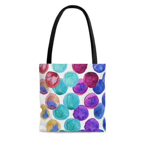 Watercolor Dots Tote Bag, Abstract Watercolor Dotted Print Designer Colorful Square 13"x13", 16"x16", 18"x18" Premium Quality Market Tote Bag - Made in USA