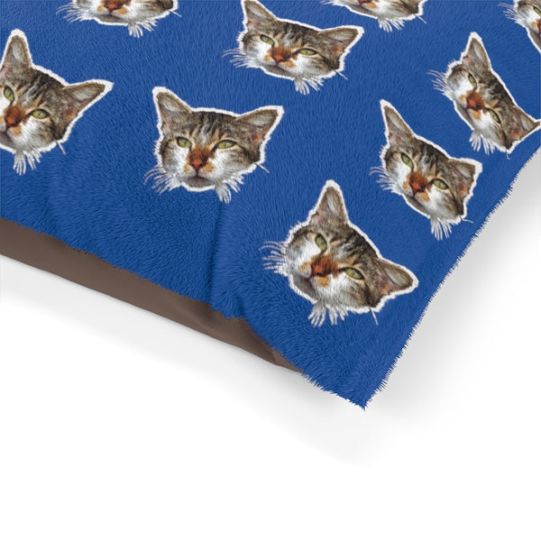 Blue Cat Pet Bed, Solid Color Machine-Washable Pet Pillow With Zippers-Printed in USA-Pets-Printify-Heidi Kimura Art LLC