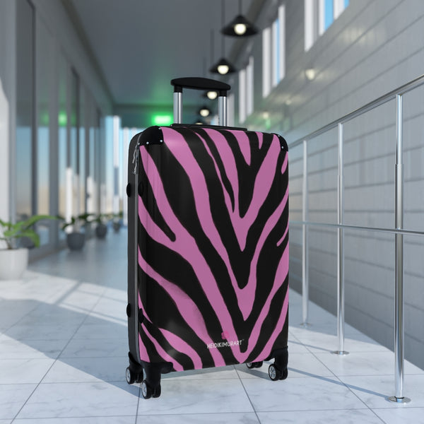 Pink Zebra Striped Print Suitcases, Zebra Striped Animal Print Designer Suitcase Luggage (Small, Medium, Large)