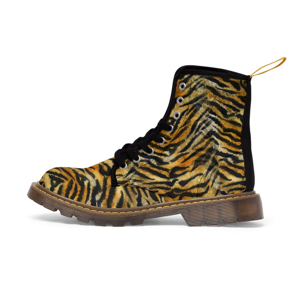 Orange Bengal Tiger Stripe Pattern Anti Heat + Moisture Designer Men's Winter Boots-Men's Boots-Heidi Kimura Art LLC