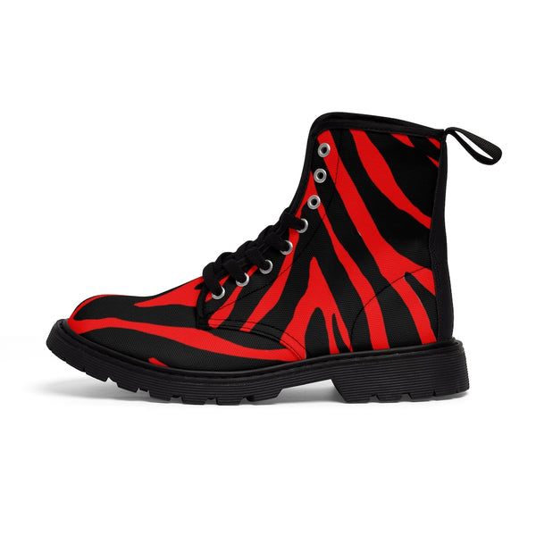 Red Tiger Striped Women's Boots, Tiger Stripes Animal Print Style Fashion Premium Boots For Ladies