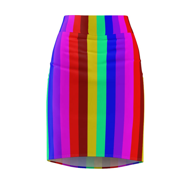 Colorful Rainbow Women's Pencil Skirt, Bright Cute Gay Pride Skirt Designer Women's Office Pencil Skirt, Best Gay Pride Skirt For Gay Pride Parades and Festivals - Made in USA (US Size: XS-2XL)
