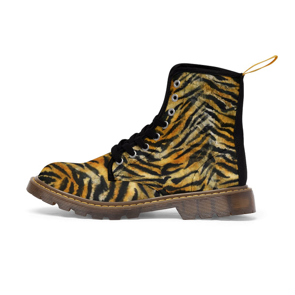 Women's Tiger Stripe Boots, Brown Bengal Tiger Print Winter Lace-up Toe Cap Boots Shoes-Women's Boots-Brown-US 10-Heidi Kimura Art LLC