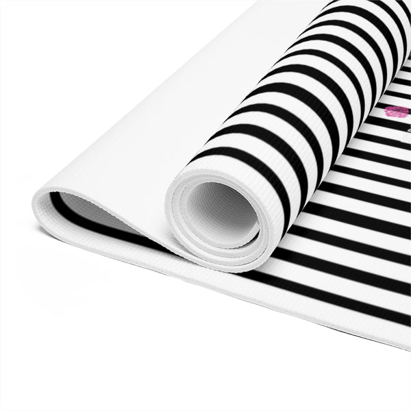 Black Stripes Foam Yoga Mat, Vertical Stripes Black and White Stylish Lightweight 0.25" thick Best Designer Gym or Exercise Sports Athletic Yoga Mat Workout Equipment - Printed in USA (Size: 24″x72")