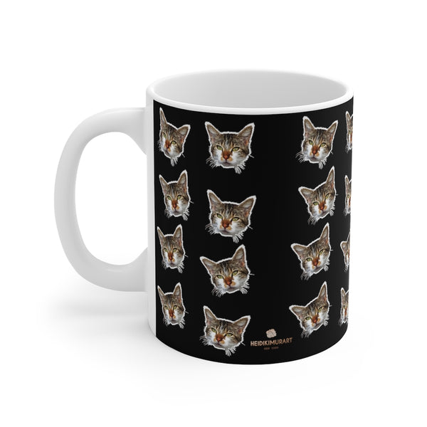 Black Peanut Cat Mug 11oz, Coffee Tea Ceramic Cup With Rounded Corners with C-Handle-Mug-Printify-11oz-Heidi Kimura Art LLC