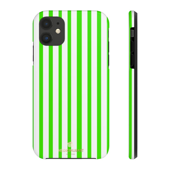 Green White Striped iPhone Case, Modern Case Mate Tough Samsung Galaxy Phone Cases-Phone Case-Printify-iPhone 11-Heidi Kimura Art LLC
