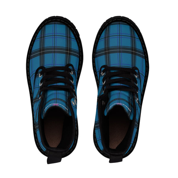 Royal Blue Plaid Winter Boots, Tartan Scottish Style Plaid Print Canvas Boots For Women (US Size 6.5-11)
